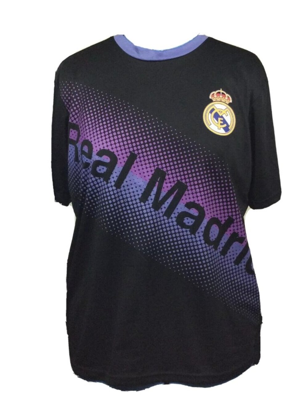 Real Madrid Fan T-Shirt -Men's Size Medium-Black w/Blue & Purple-Front Spellout